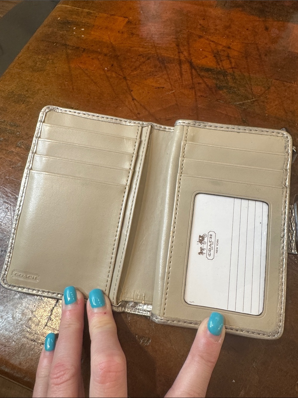Coach Metallic Silver Pebbled Leather Zip Wallet - Picture 8 of 9